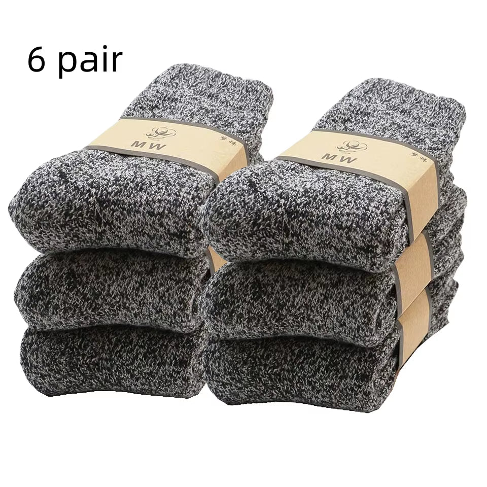 Winter Men'S Merino Wool Socks Super Thick Warm High Quality Harajuku Retro Snow Casual Antifreeze Cashmere Socks Men 3 Pair
