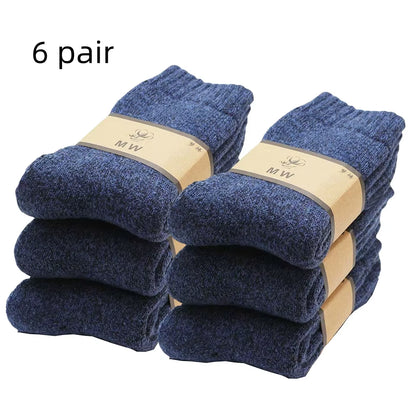 Winter Men'S Merino Wool Socks Super Thick Warm High Quality Harajuku Retro Snow Casual Antifreeze Cashmere Socks Men 3 Pair